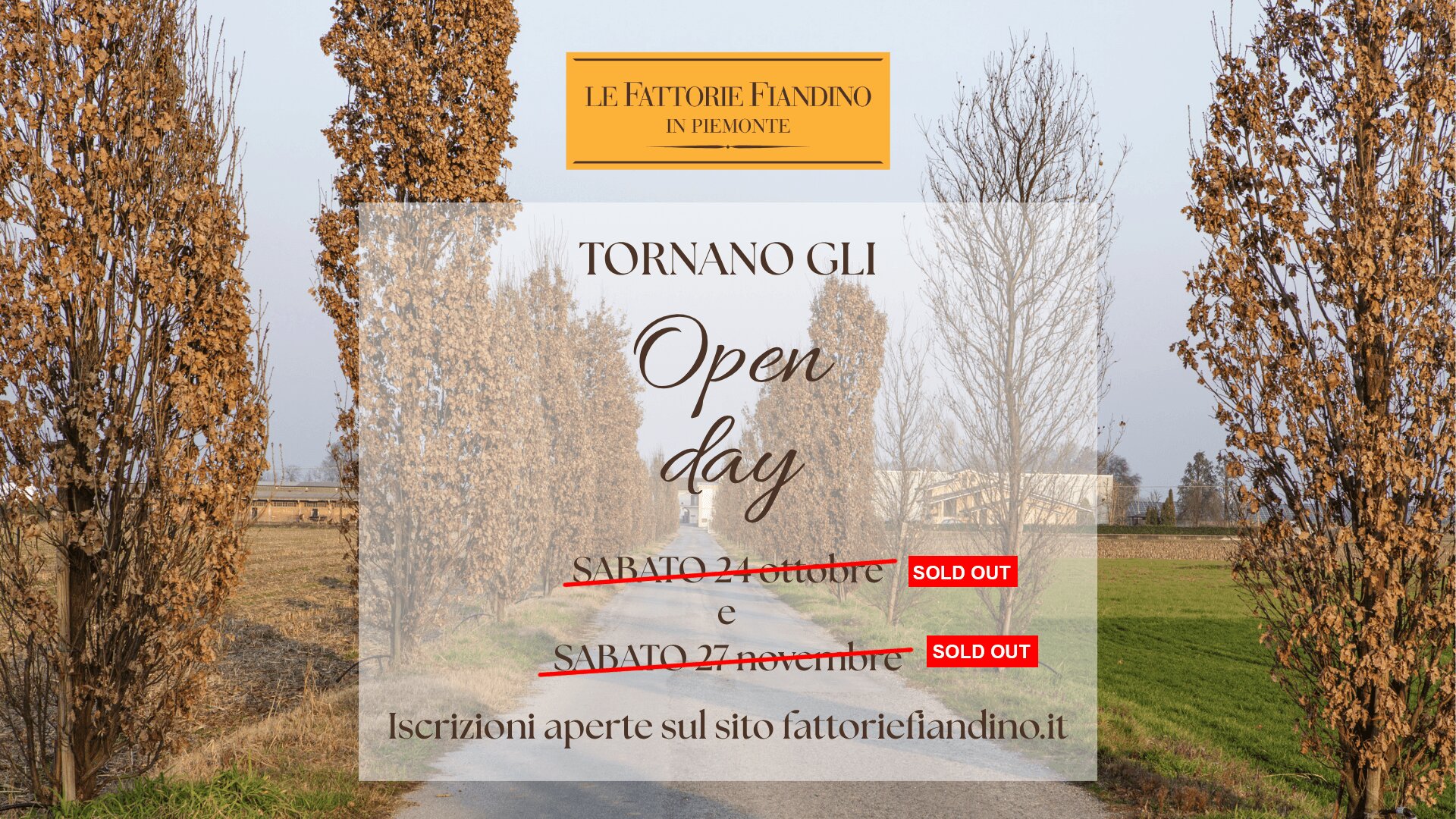 OPEN DAY ALLE FATTORIE FIANDINO 24 OTTOBRE E 28 NOVEMBRE 2026